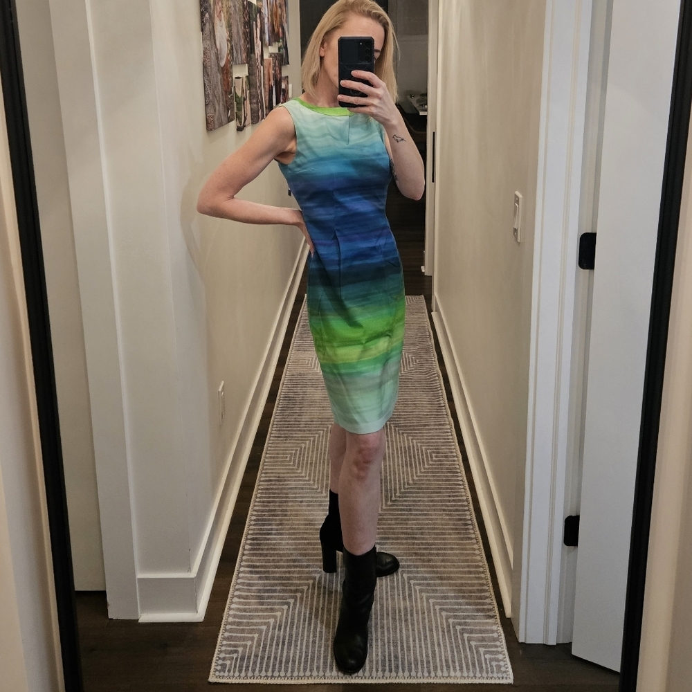 NWT Elie Tahari sleeveless watercolor Holly sheath dress, US 6 NWT MSRP 448.00